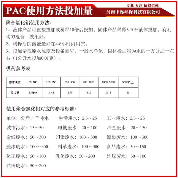 聚合氯化鋁PAC使用方法投加量中標生產廠家18530933138